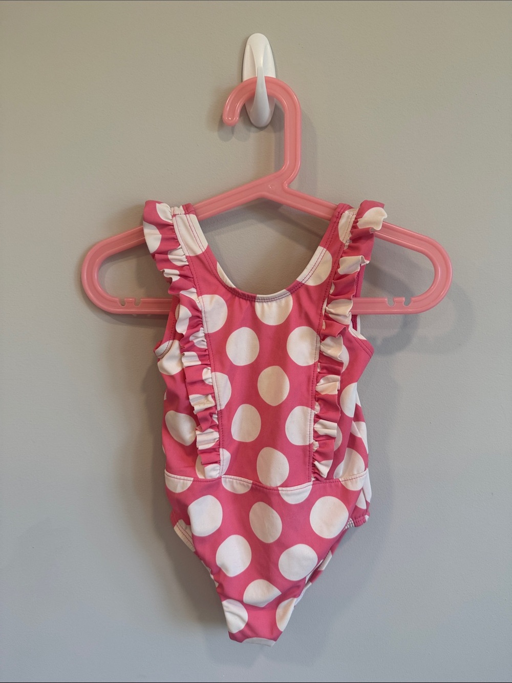 GAP Pink and White Polka Dot Ruffle One-Piece Swimsuit